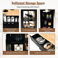 Black Drop-Leaf Rolling Kitchen Island with Cabinet