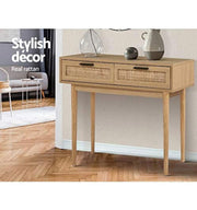 Artiss Timber & Rattan Console Table with Drawers