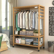 Mobile Wooden Clothes Rack with Wheels