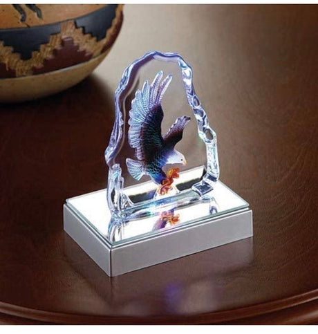 Bald Eagle Crystal Figurine Sculpture with LED Light