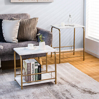 Faux-Marble Nesting End Tables – Set of 2