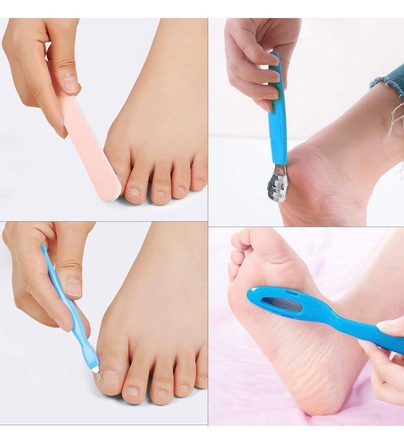 Stainless-Steel Pedicure & Foot-Care Tool Set – 6 Tools + 5 Blades