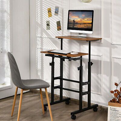 Mobile 2-Tier Adjustable Sit-Stand Laptop Desk