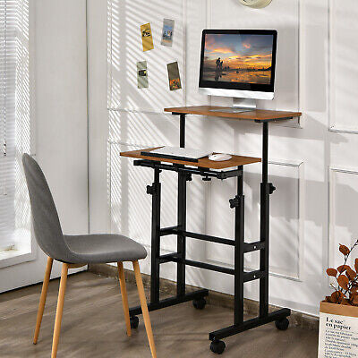 Mobile 2-Tier Adjustable Sit-Stand Laptop Desk