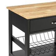 Black Rolling Kitchen Storage Trolley with Drawer & Basket