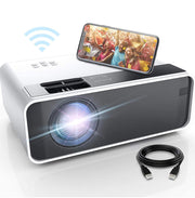 Mini Projector for iPhone, ELEPHAS WiFi Movie Projector with Synchronize Smartphone Screen, 1080P HD Portable Projector Supported 200" Screen, Compatible with Android/iOS/HDMI/USB/SD/VGA（White）