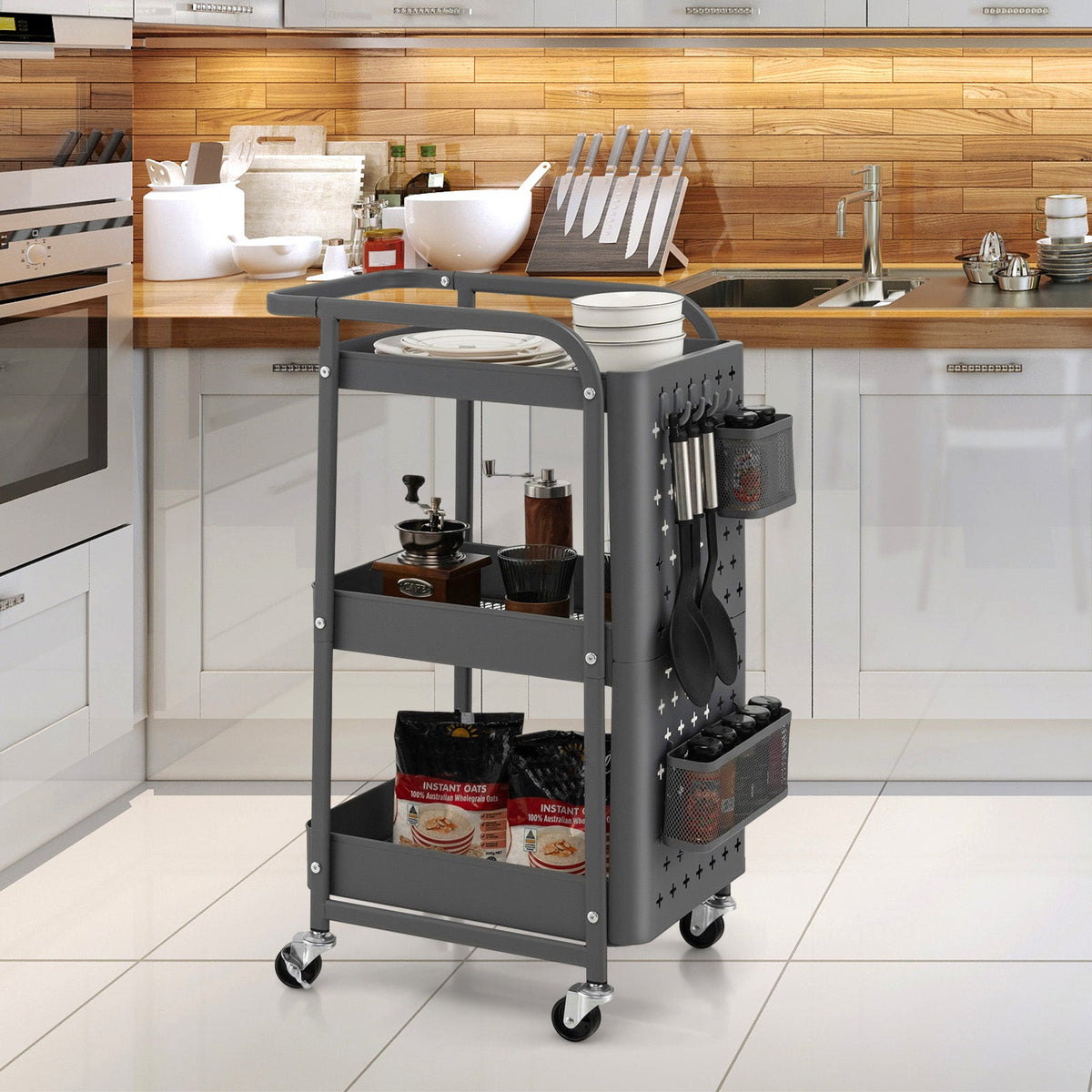 3-Tier Pegboard Rolling Storage Cart