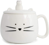 Cute Cat Coffee Mug with Cell Phone Holder Lid for Cat Lover Unique Ceramic Black Mugs Tea Cup Women
