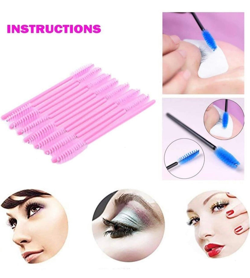 100 Pink Disposable Eyelash & Eyebrow Spoolie Brushes