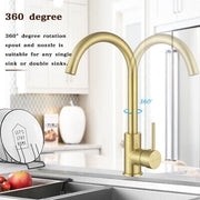 Brushed Gold Brass Kitchen Mixer Tap – 360° Swivel