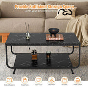 2-Tier Faux-Marble Coffee Table with Metal Frame