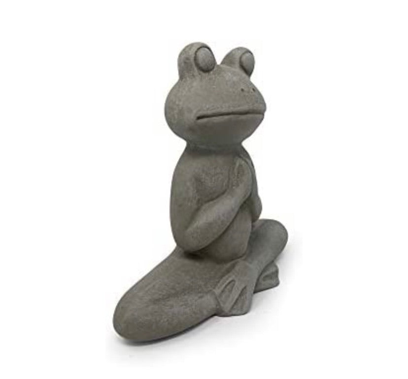 8.5in Meditating Frog Ceramic Sculpture – Grey Stone Finish
