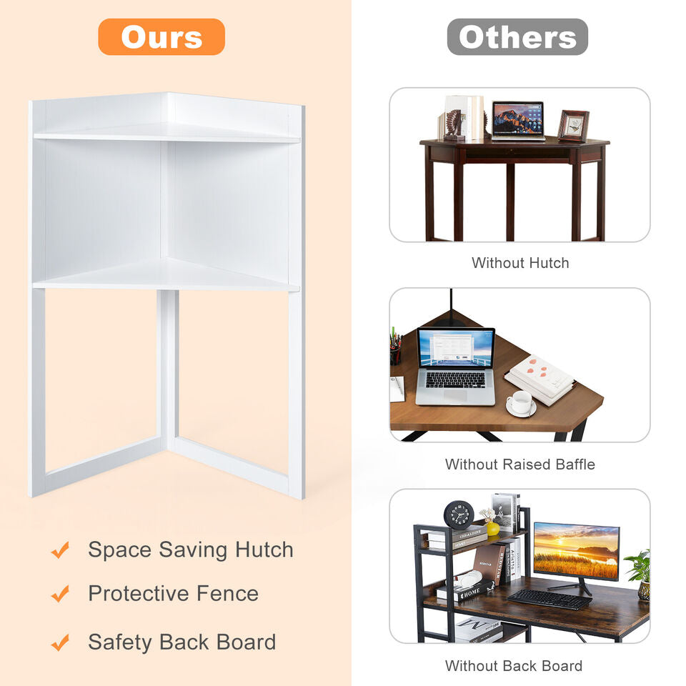 White Corner Computer Desk with Hutch & Keyboard Tray