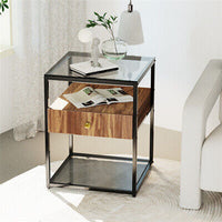 Modern Glass Bedside Table with Drawer & Lower Shelf
