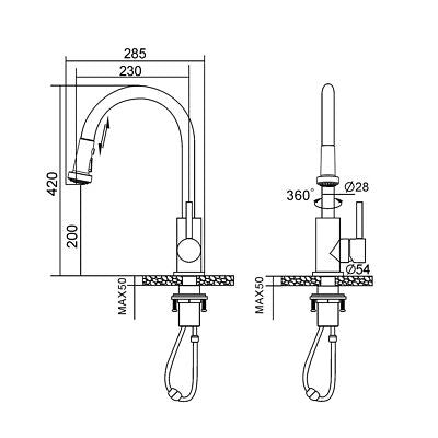 Matte Black Brass Pull-Out Kitchen Mixer Tap