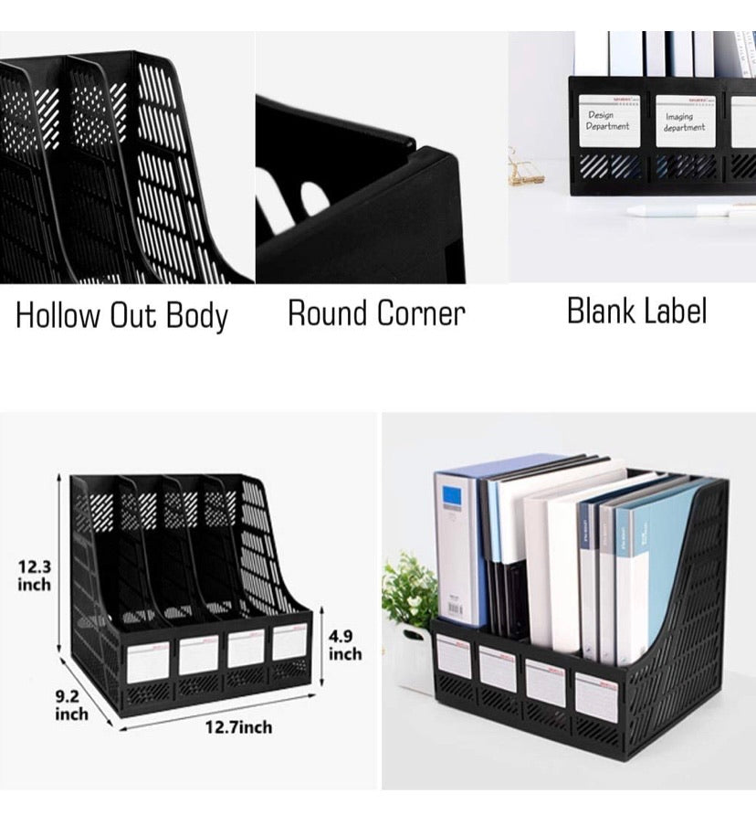 4-Compartment Desktop File & Magazine Organiser – Black
