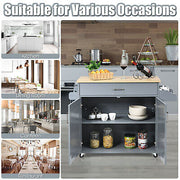 Grey Rolling Kitchen Island with Drawer, Cabinet & Side Racks