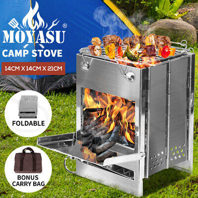 Compact Foldable Stainless Steel Wood & Charcoal Grill