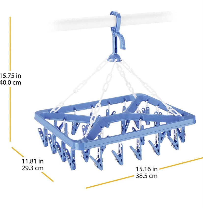 26-Clip Collapsible Laundry Drying Hanger – Blue & White