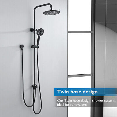 9-Inch Black Twin Shower Rail Set with Two Hoses