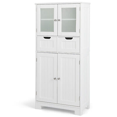 128 cm Four-Door Storage Cabinet with Glass Panels
