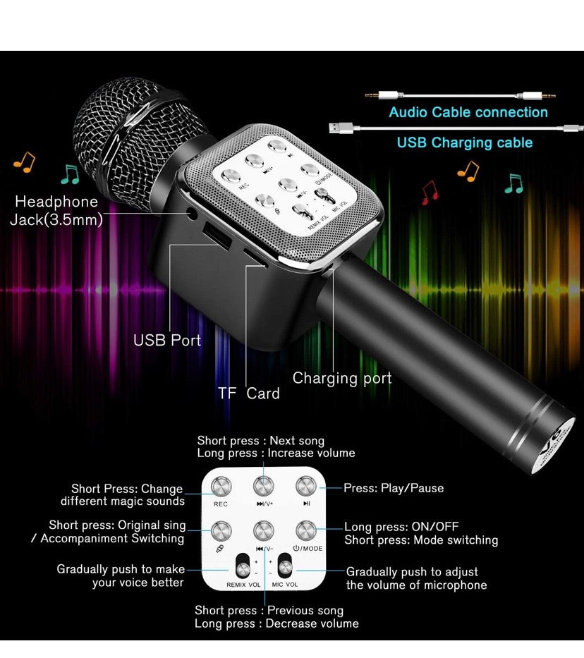 BlueFire Black LED Bluetooth Karaoke Microphone with TF Playback