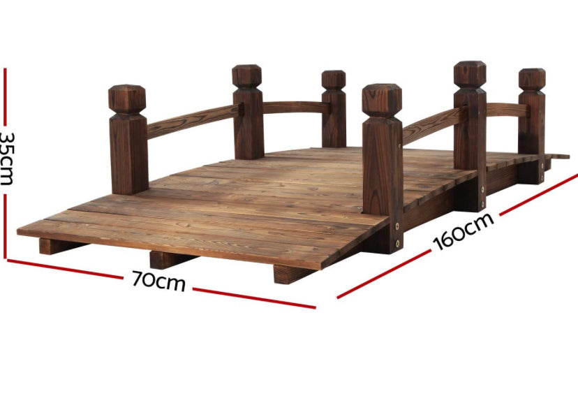 Garden Wooden Rustic Bridge Decoration Decor Outdoor Landscape 160cm Length Rail