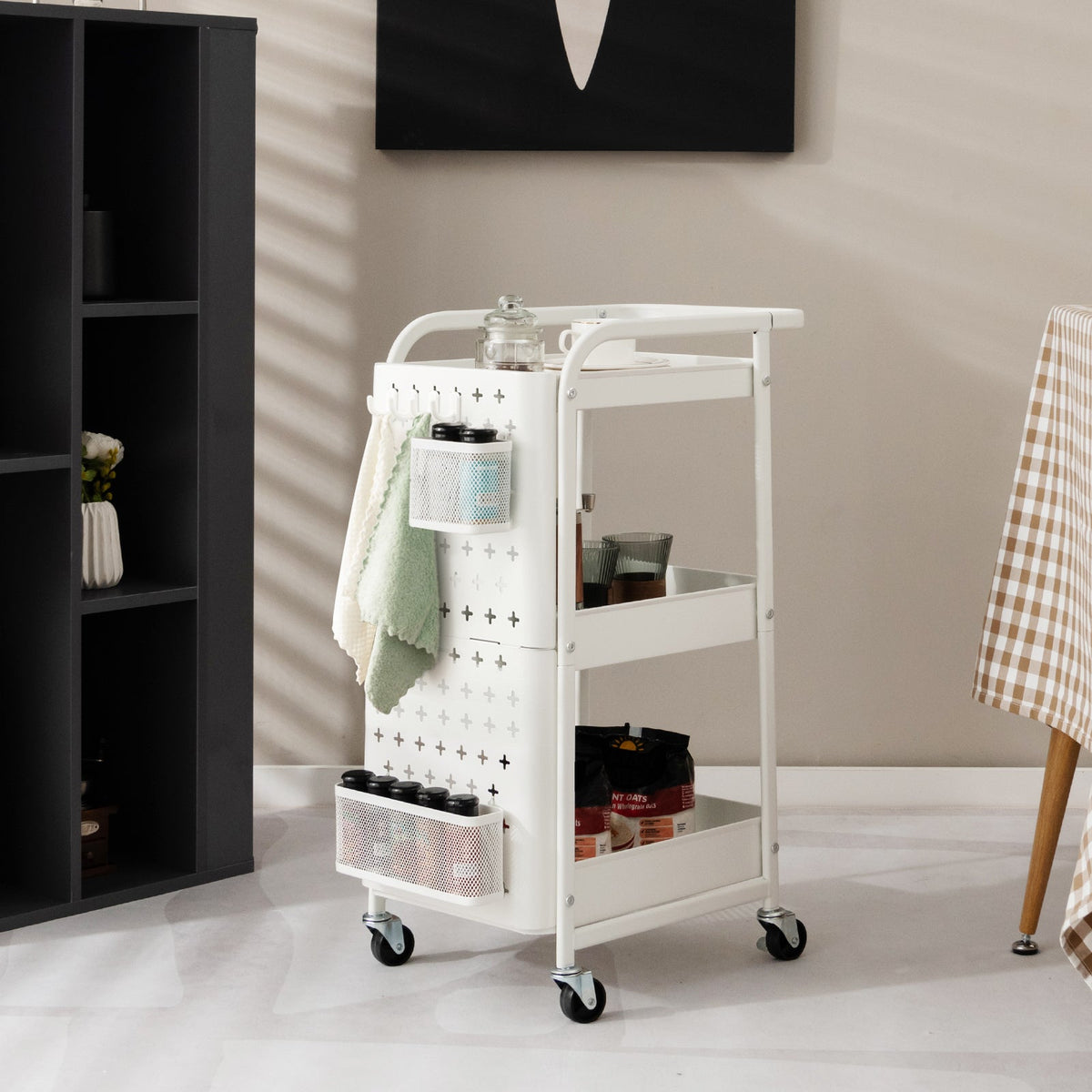 3-Tier Pegboard Rolling Storage Cart