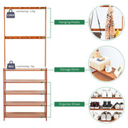5-Tier Bamboo & MDF Hall Tree with 8 Hooks – 12–14 Pairs