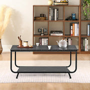 2-Tier Faux-Marble Coffee Table with Metal Frame