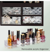 Luxfurni LED Light Jewelry Cabinet Wall-Mount/Door-Hanging Mirror Makeup Lockable Armoire, Large Storage Organizer w/Drawers