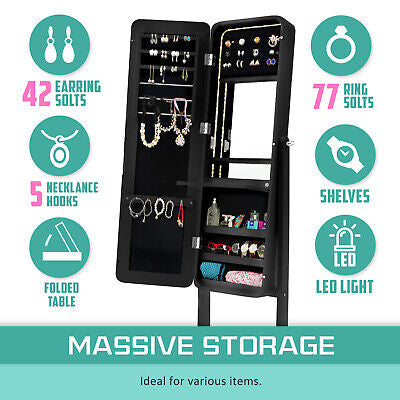La Bella Black Full-Length Mirror Jewellery Cabinet with LED Light