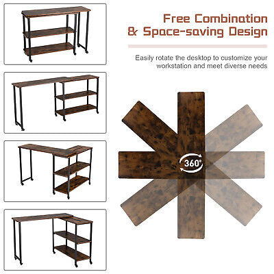 360° Rotating Mobile Sofa Side Table with Storage Shelf