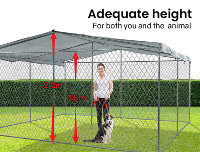 4 × 4 m Chain-Link Dog Kennel Run with Shade Cover