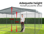 4 × 4 m Chain-Link Dog Kennel Run with Shade Cover