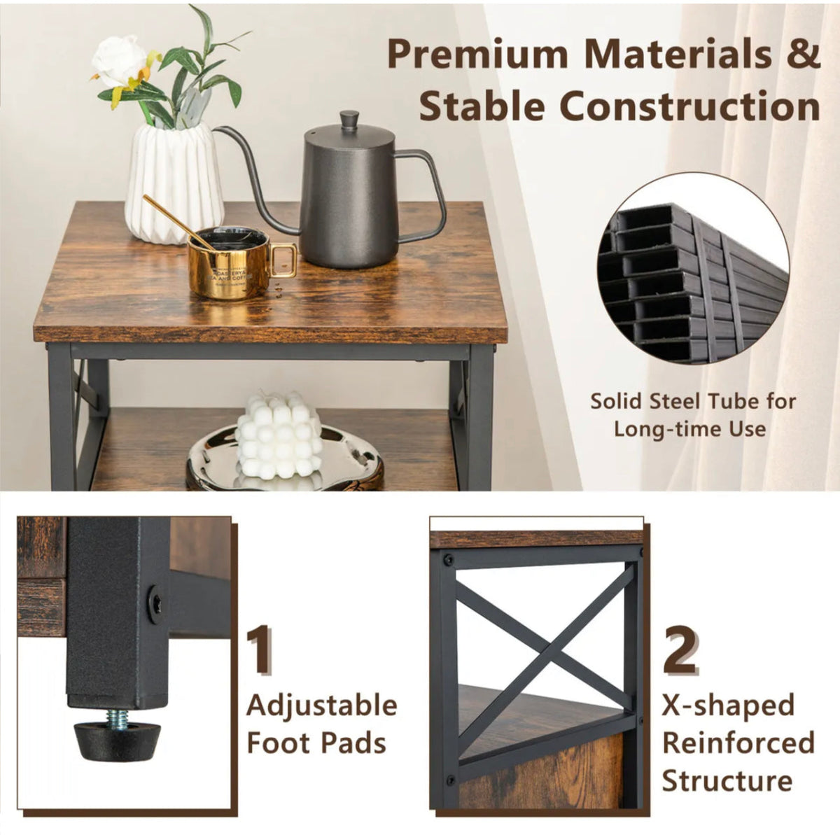 Industrial Wooden Bedside Tables – Set of 2