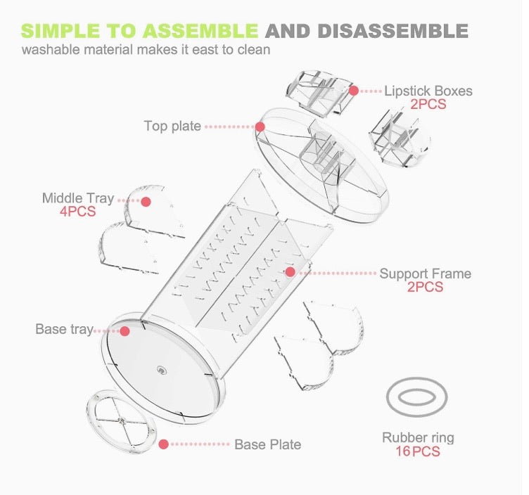 360° Rotating Adjustable Makeup Organiser – Clear
