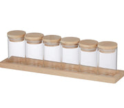 6-Piece 100ml Glass Spice Jar Set with Birch-Wood Base