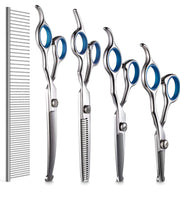Dog Grooming Scissors Set, Safety Round Blunt Tip Grooming Tools, Professional Curved,Thinning,Straight Scissors with Comb,Grooming Shears for Dogs and Cats. (4 different size scissors)