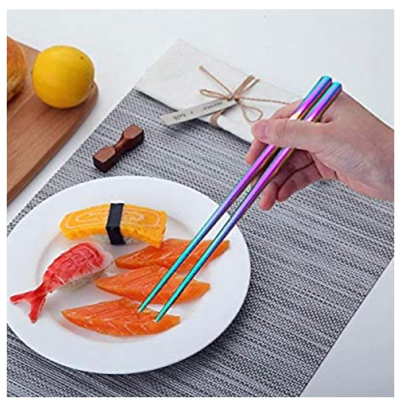 Portable Utensils Silverware Flatware Set 8-Piece Cutlery Set Including Knife Fork Spoon Chopsticks Straws Portable Bag for Travel Work Camping Picnic Stainless Steel Utensil Set (Rainbow Full)