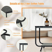 2-Tier Faux-Marble Coffee Table with Metal Frame