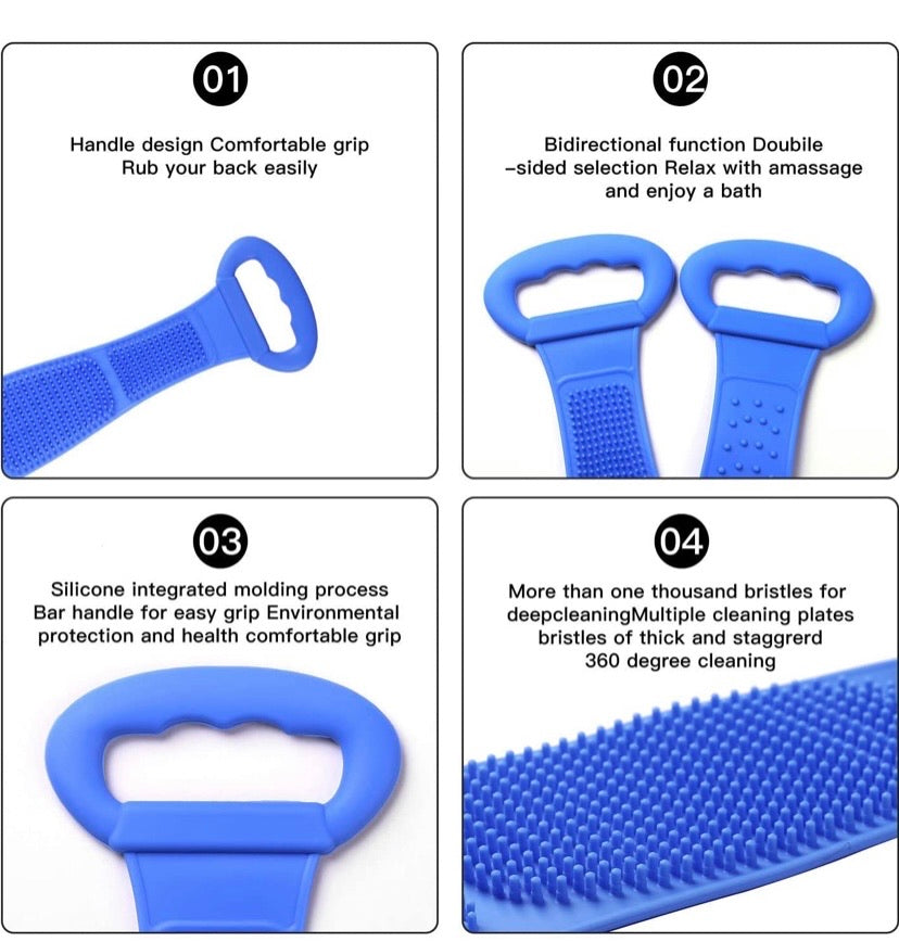 68cm Dual-Sided Silicone Back Scrubber with 2 Shower Hooks