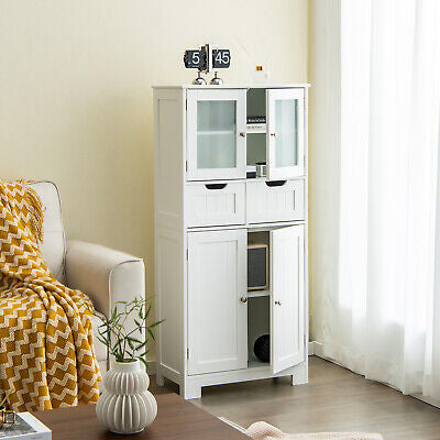128 cm Four-Door Storage Cabinet with Glass Panels