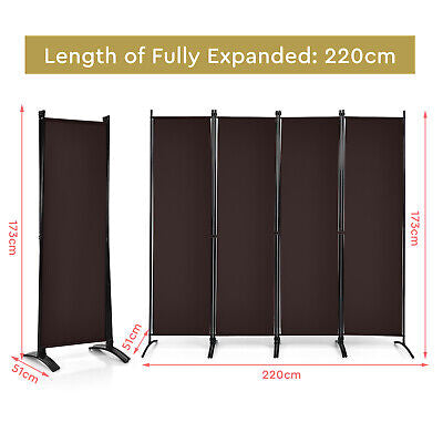 220 × 173 cm 4-Panel Brown Fabric Room Divider