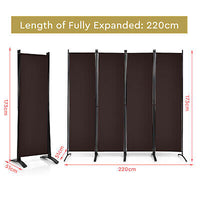 220 × 173 cm 4-Panel Brown Fabric Room Divider