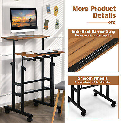 Mobile 2-Tier Adjustable Sit-Stand Laptop Desk