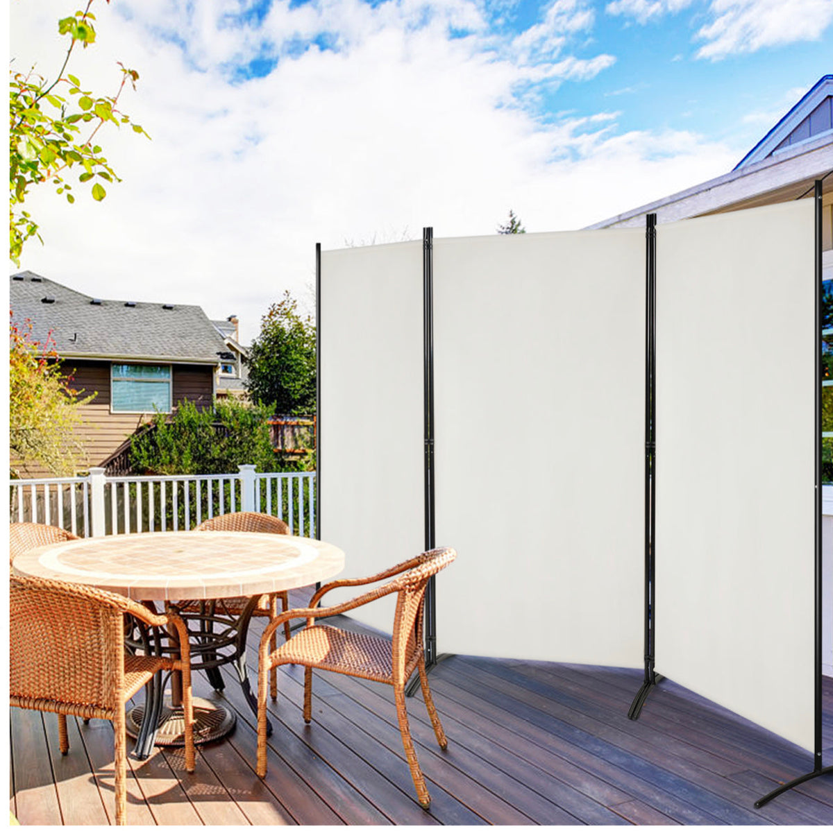 3-Panel Wood & Steel Folding Privacy Screen – 4 Colours