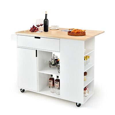 Drop-Leaf Rolling Kitchen Island with Cabinet & Drawer