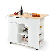 Drop-Leaf Rolling Kitchen Island with Cabinet & Drawer