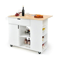 Drop-Leaf Rolling Kitchen Island with Cabinet & Drawer